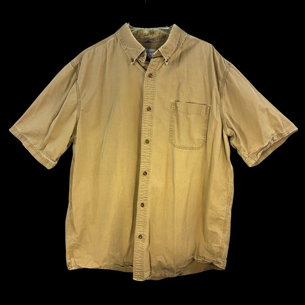 Carhartt Mens 2XL Brown Rugged Work Shirt Short Sleeve Cotton 100382 903